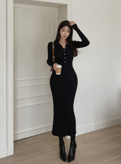Nadine Midi Knitted Dress - full-length shot, black - Miss Mosa By Akanksha