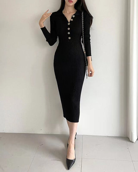 Nadine Midi Knitted Dress - close-up shot, black - Miss Mosa By Akanksha