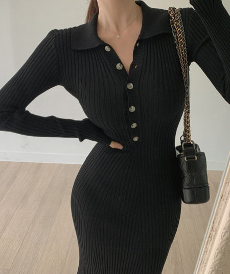 Nadine Midi Knitted Dress - front shot, black - Miss Mosa By Akanksha