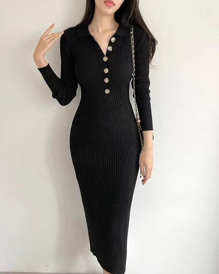 Nadine Midi Knitted Dress - full-length shot, black - Miss Mosa By Akanksha