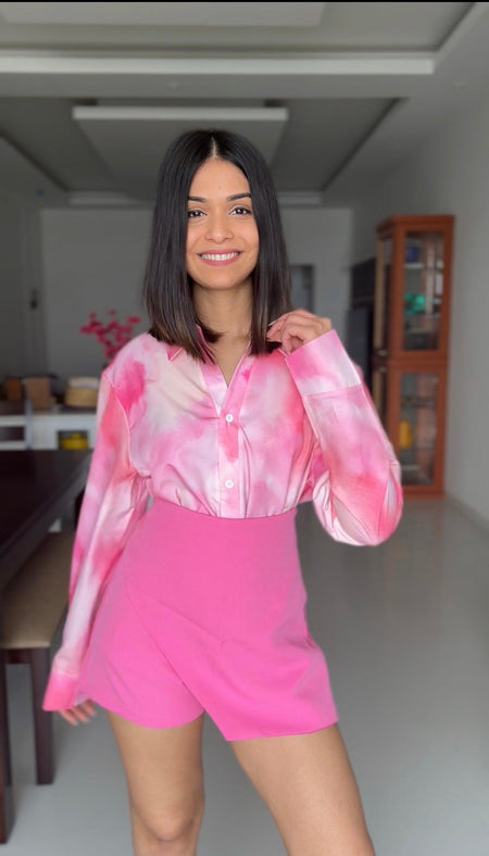 Nalani Luxe Coord Set In Pink - front shot on model, pink - Miss Mosa By Akanksha