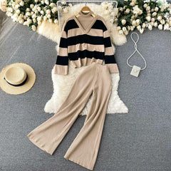 Naomi Striped Woolen Coord Set - styled flat-lay shot, beige - Miss Mosa By Akanksha