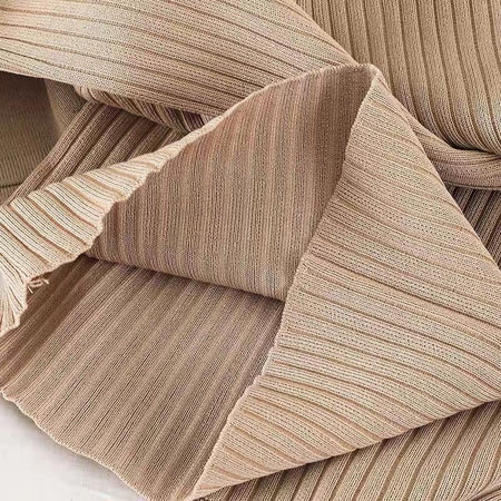 Naomi Striped Woolen Coord Set - close-up of knit texture, beige - Miss Mosa By Akanksha