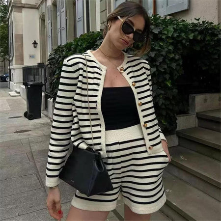 Narnia Striped Fall Co-ord Set In White - front shot on model, multicolour - Miss Mosa By Akanksha