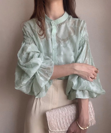 Natala Puffed Sleeve Formal Shirt In Pista Green - front shot on model - Miss Mosa By Akanksha