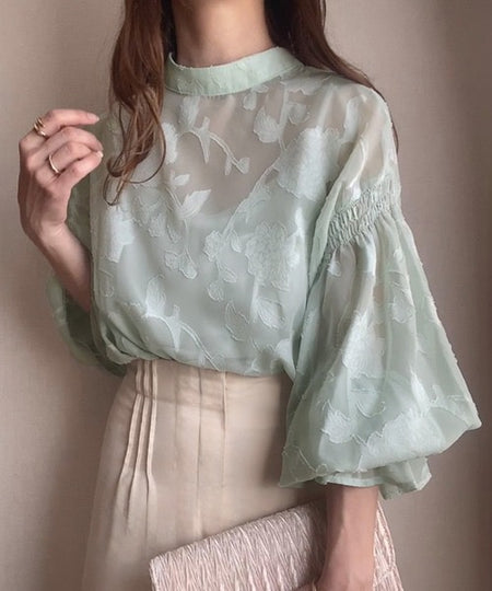 Natala Puffed Sleeve Formal Shirt In Pista Green - front shot on model - Miss Mosa By Akanksha
