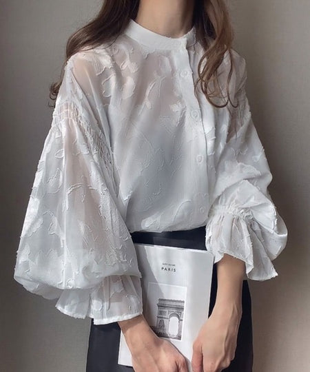 Natala Puffed Sleeve Formal Shirt In White - front shot on model - Miss Mosa By Akanksha