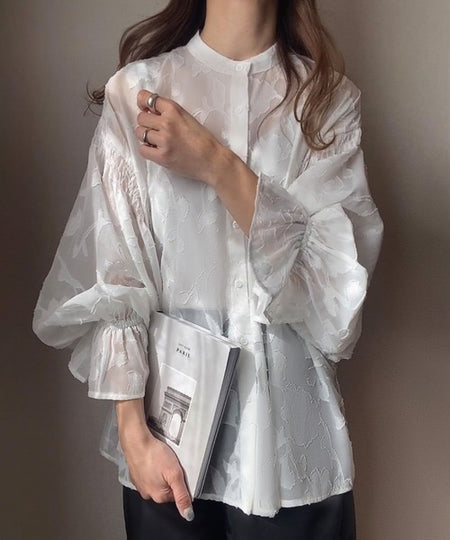 Natala Puffed Sleeve Formal Shirt In White - front shot on model - Miss Mosa By Akanksha