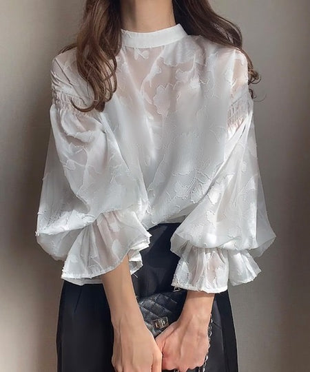 Natala Puffed Sleeve Formal Shirt In White - front shot on model - Miss Mosa By Akanksha