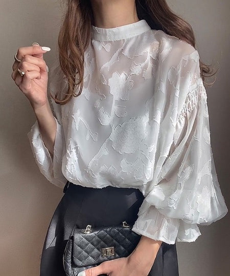 Natala Puffed Sleeve Formal Shirt In White - front shot on model - Miss Mosa By Akanksha