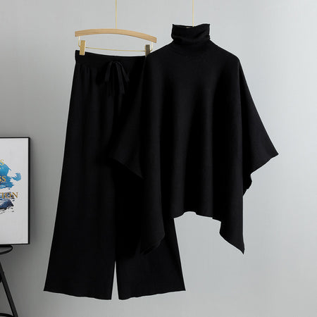 Natalia Luxe Winter Coord Set In Black - flat-lay shot of cape and trousers on hanger - Miss Mosa By Akanksha