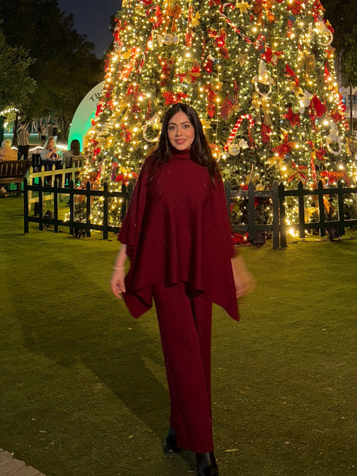 Natalia Luxe Winter Coord Set In Maroon