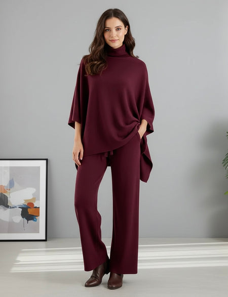 Natalia Luxe Winter Coord Set In Maroon - full-length shot on model - Miss Mosa By Akanksha
