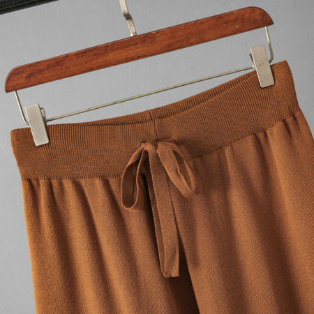 Natalia Luxe Winter Coord Set In Rust - close-up of waist tie detail - Miss Mosa By Akanksha