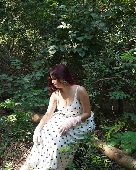 Neiman Polka Summer Holiday Maxi Dress In Off-White - seated shot on model - Miss Mosa By Akanksha
