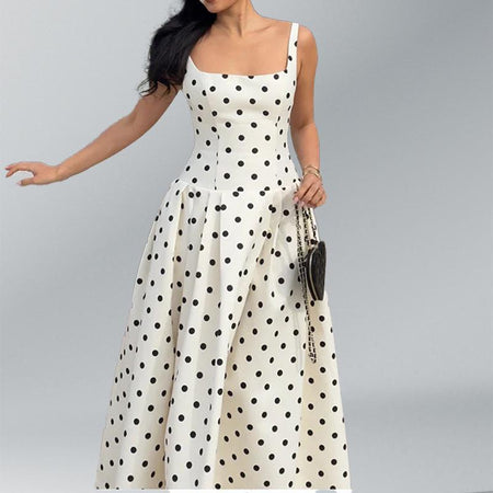 Neiman Polka Summer Holiday Maxi Dress In Off-White - front shot on model - Miss Mosa By Akanksha