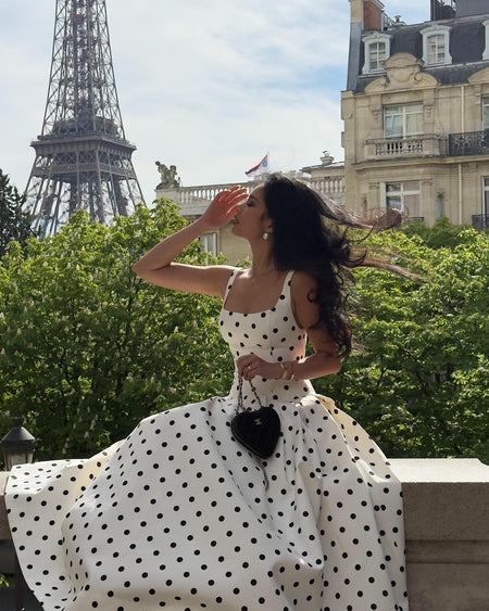 Neiman Polka Summer Holiday Maxi Dress In Off-White - full-length shot on model - Miss Mosa By Akanksha