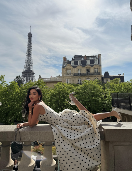 Neiman Polka Summer Holiday Maxi Dress In Off-White - reclining side shot on model - Miss Mosa By Akanksha