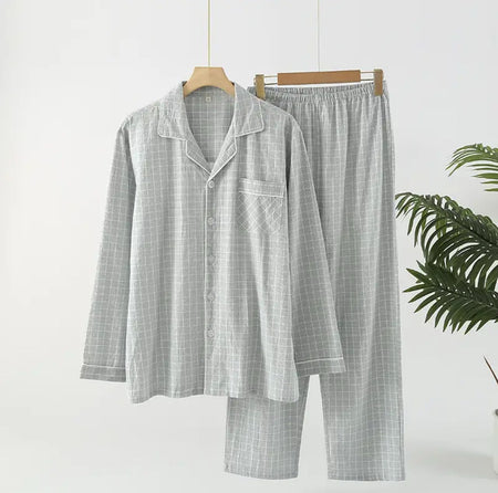 Nela Premium Cotton Nightsuit In Light Blue - flat-lay product shot of the checked nightsuit on hangers - Miss Mosa By Akanksha