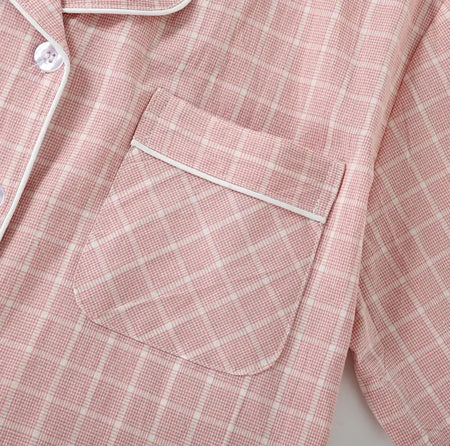 Nela Premium Cotton Nightsuit In Pink - close-up of chest pocket detail - Miss Mosa By Akanksha
