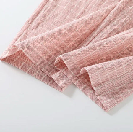 Nela Premium Cotton Nightsuit In Pink - close-up of trouser fabric detail - Miss Mosa By Akanksha