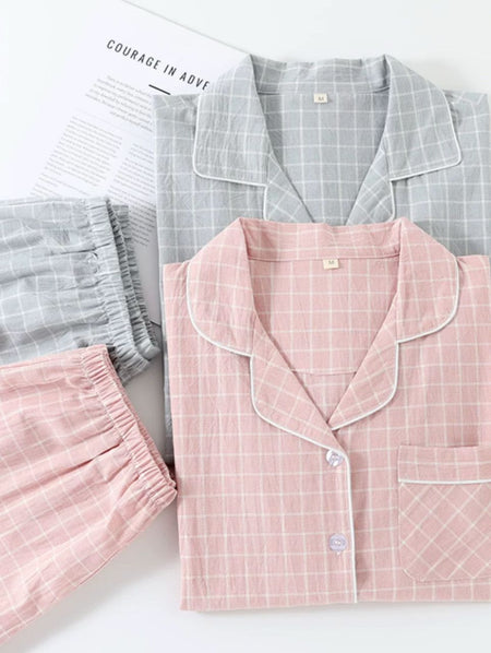 Nela Premium Cotton Nightsuit In Pink - flat-lay product shot of two sets - Miss Mosa By Akanksha