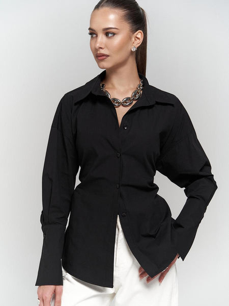 Nelli Statement Formal Shirt In Black - front shot on model - Miss Mosa By Akanksha