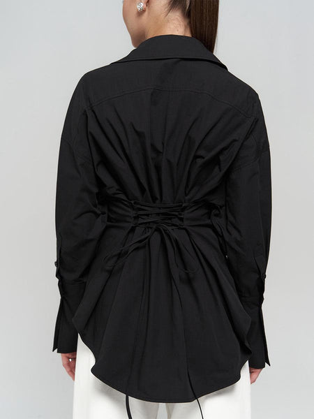 Nelli Statement Formal Shirt In Black - back shot on model - Miss Mosa By Akanksha
