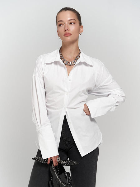 Nelli Statement Formal Shirt In White - front shot on model - Miss Mosa By Akanksha