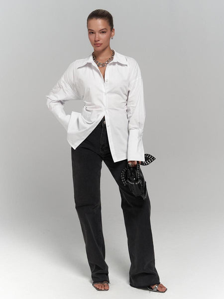 Nelli Statement Formal Shirt In White - full-length shot on model - Miss Mosa By Akanksha