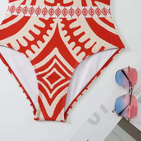 Nemo Swimsuit - close-up of print, red - Miss Mosa By Akanksha