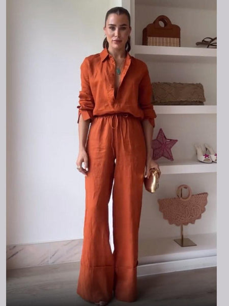 Neomi Summer Two Piece Set In Rust - full-length shot on model - Miss Mosa By Akanksha