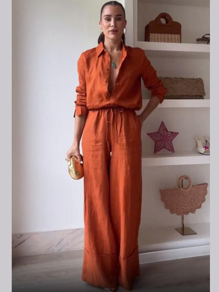 Neomi Summer Two Piece Set In Rust - full-length shot on model - Miss Mosa By Akanksha