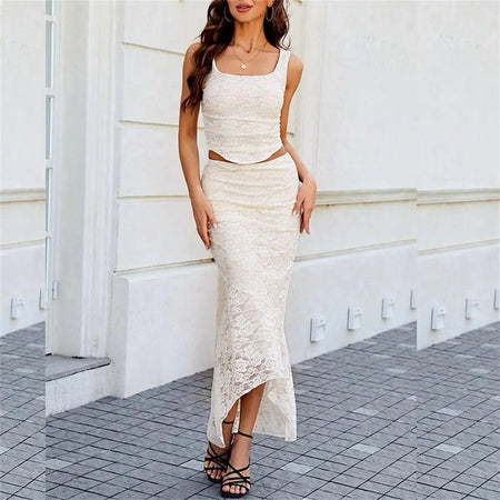 Nerine Summer Coord Set In White - full-length front shot on model - Miss Mosa By Akanksha
