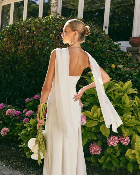 Nicolas Premium Midi Dress - back shot, white - Miss Mosa By Akanksha