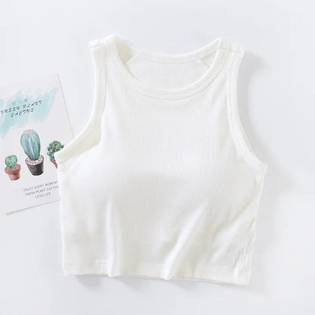 Nicole Tank Tops with Inbuilt Bra - front shot on hanger, white - Miss Mosa By Akanksha