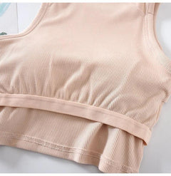 Nicole Tank Tops with Inbuilt Bra - close-up of ribbed fabric, nude - Miss Mosa By Akanksha