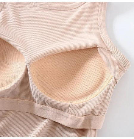 Nicole Tank Tops with Inbuilt Bra - close-up of inbuilt bra, nude - Miss Mosa By Akanksha