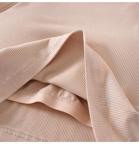 Nicole Tank Tops with Inbuilt Bra - close-up of ribbed fabric, nude - Miss Mosa By Akanksha