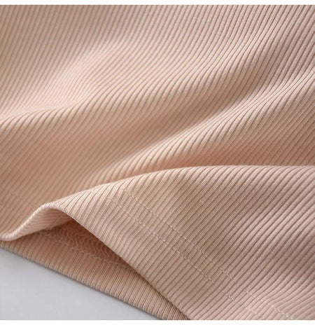 Nicole Tank Tops with Inbuilt Bra - close-up of ribbed fabric, nude - Miss Mosa By Akanksha