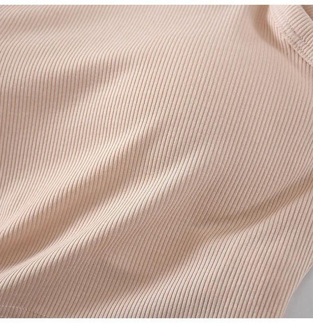 Nicole Tank Tops with Inbuilt Bra - close-up of ribbed fabric, nude - Miss Mosa By Akanksha