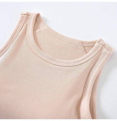 Nicole Tank Tops with Inbuilt Bra - close-up of neckline, nude - Miss Mosa By Akanksha