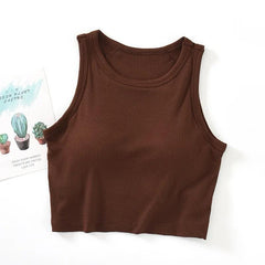 Nicole Tank Tops with Inbuilt Bra - front shot on hanger, brown - Miss Mosa By Akanksha