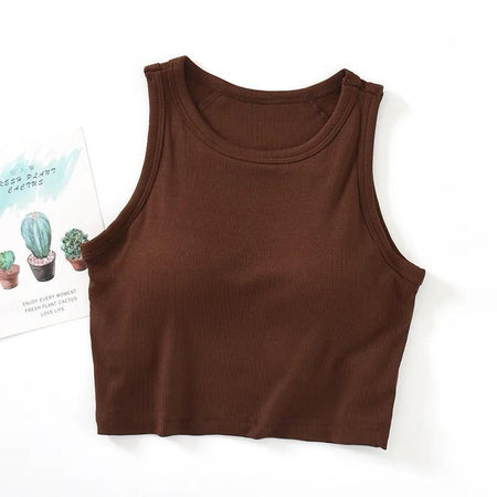 Nicole Tank Tops with Inbuilt Bra - front shot on hanger, brown - Miss Mosa By Akanksha