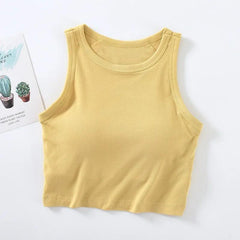 Nicole Tank Tops with Inbuilt Bra - front shot on hanger, yellow - Miss Mosa By Akanksha