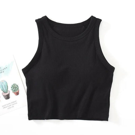 Nicole Tank Tops with Inbuilt Bra - front shot on hanger, black - Miss Mosa By Akanksha