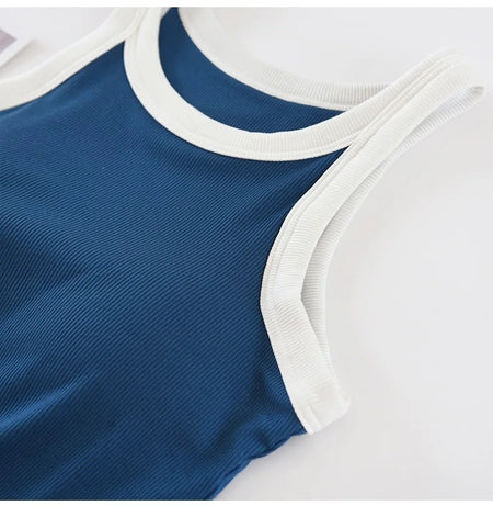 Nikki Tank Tops with Inbuilt Bra - close-up of fabric texture, blue - Miss Mosa By Akanksha