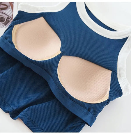 Nikki Tank Tops with Inbuilt Bra - close-up of fabric texture, blue - Miss Mosa By Akanksha