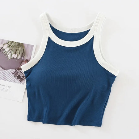 Nikki Tank Tops with Inbuilt Bra - flat-lay product shot, blue - Miss Mosa By Akanksha