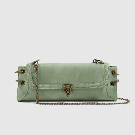 Niko PU Shoulder Bag - front product shot with chain, sage green - Miss Mosa By Akanksha